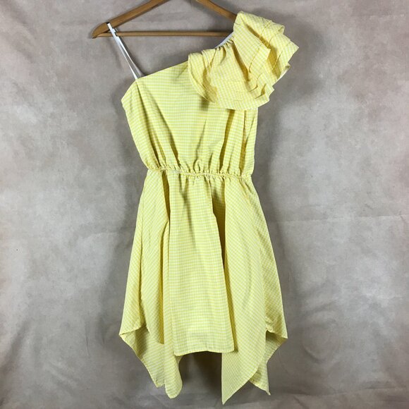 THE EDIT Yellow Gingham Plaid One-Shoulder Asymmetrical Sun Dress NWT MEDIUM - Picture 3 of 7